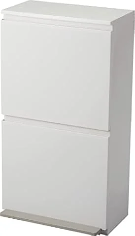 【半完成品】アスベル ゴミ箱 40L 2段 分別 縦型 薄型 収納ボックス ペダル フラップ式 日本製 おしゃれ キッチン リビング ダストボックス タオルラック 鏡面仕上げ 幅40×奥行28×高さ76cm 白 ホワイト ベージュ バイカラー 分別ペダル２段ワイド40 A6604 ASVEL