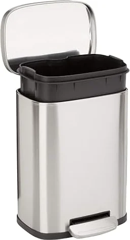 Amazonベーシック ゴミ箱 5l(5リットル) ソフトクローズ 静音 ふた付き ペダル付き スチール製 ステンレススチール おしゃれ 長方形 シルバー