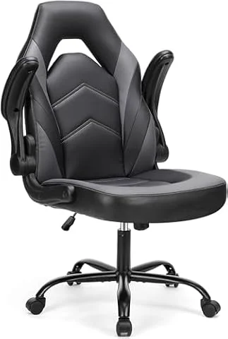 ゲーミングチェア - PUレザー コンピューターチェア エルゴノミックオフィスチェア ランバーサポート 高さ調節可能 回転デスクチェア 跳ね上げ式アームレスト付き