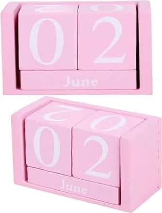 STOBOK 2セット ピンク木製パーペチュアルカレンダー 卓上用回転式日付表示 耐久性と安定性を備えた装飾的な木目仕上げ オフィスや自宅書斎 教師向けの実用的なデスクアクセサリー