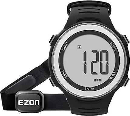 EZON 心拍数モニターとチェストストラップ、エクササイズ用心拍数モニター、スポーツウォッチ（HRM搭載）、防水機能、ストップウォッチ、毎時アラーム T007 日本語の説明書付きです