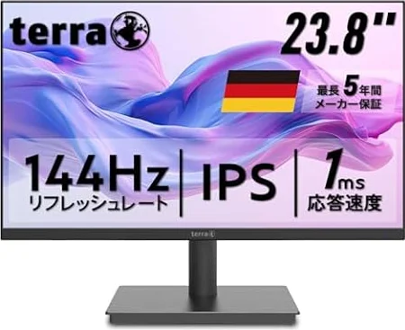 TERRA 2441W 23.8インチ フルHD IPS モニター 144Hz HDMI/VGA 最長 5年保証 非光沢 ハードウェアブルーライトカット スピーカー内蔵 ヘッドホン端子 傾き調整 24インチ ゲーミングモニター