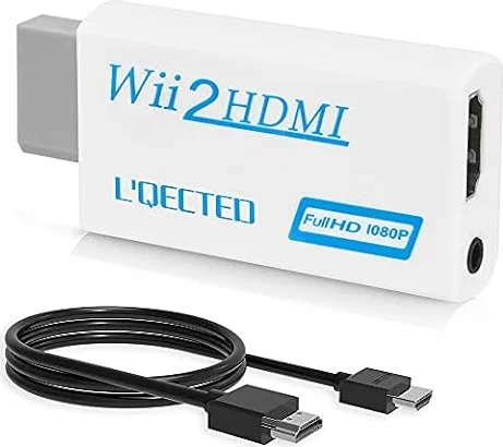 L'QECTED Wii To HDMI 変換アダプタ(1.5M HDMI接続ケーブルが付属します) Wii専用HDMI コンバーター480p/720p/1080pに変換 3.5mmオーディオ-HDMI接続でWiiを1080pに変換出力-wii hdmi変換アダプター