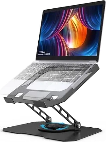 ノートパソコンスタンド 360°回転 折りたたみ式 pcスタンド 無段階高さ・角度調整 人間工学設計 姿勢改善 猫背対策 放熱設計 滑り止め 安定性 アルミ合金製 軽量 在宅勤務 テレワーク MacBook/iPad/タブレット/17.3インチまで対応（ブラック）