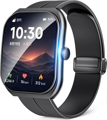 スマートウォッチ 腕時計 【2026年新登場・見やすい2.01インチHD大画面】 iPhone対応 Android対応 超薄型 軽量 バンド2本付き Bluetooth通話機能付き アイフォン対応 アンドロイド LINE/SMS通知 IP68防水 長時間バッテリー 多種類文字盤 健康管理 音楽再生 活動量計 歩数計 レディース メンズ スポーツウォッチ Smart Watch （ブラック）