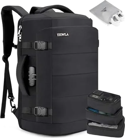 [Tzowla] 40L 旅行用ラップトップバックパック 機内持ち込み可 大容量 盗難防止 USBポート付き ビジネス デイパック トラベルバッグ メンズ レディース 17.3インチ - 撥水 - ブラック