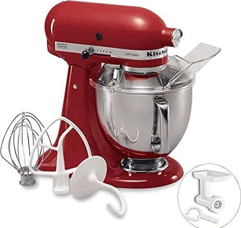 キッチンエイド(Kitchen Aid) 【国内正規輸入品】キッチンエイド Kitchen Aid スタンドミキサー KSM150+4.8Lボウル・フードグラインダー・注入用カバー付き エンパイヤレッド