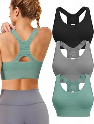 Tmeefee 調節可能なスポーツブラ 女性用 ハイサポート、パッド入りレーサーバックブラ