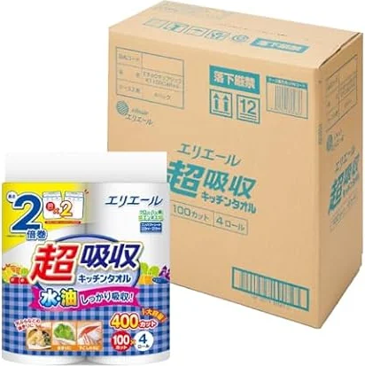 エリエール キッチンペーパー 超吸収 キッチンタオル 100カット×16ロール(4ロール×4パック) パルプ100% 【EC限定 正規段ケース】 【ハーフケース】