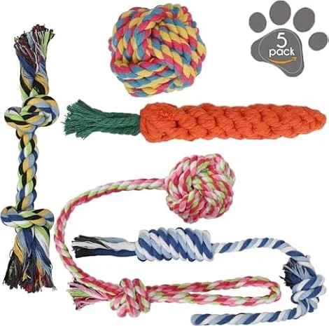 5個 セット 犬ロープおもちゃ 犬おもちゃ 犬用玩具 噛むおもちゃ ペット用 コットン ストレス解消 丈夫 耐久性 清潔 歯磨き 小/中型犬に適用 (カラフル)