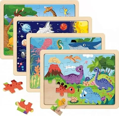 RANSUNN 木製パズル 3-5歳 | 4-6、24ピース カラフルな木製パズル 幼児 子供用 学習教育パズル おもちゃ 3 4 5 6 男の子と女の子用 (4 パック)…