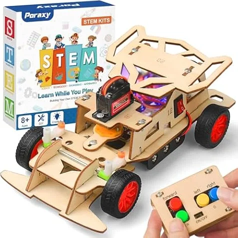 Poraxy STEMキット 8~10歳のお子様用、8~12歳の男の子向けのおもちゃ、組み立て用リモコンモデルカー、木製3Dパズル 8~13歳の科学プロジェクト、8、9、10、11、12、13歳のティーン向け誕生日プレゼント。