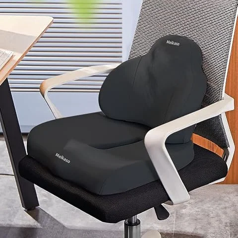 Meikaso シートクッション 2点セット座布団 低反発 ファッション まくらランバーサポート アップグレード ハイエンド 人間工学 腰痛 お尻 骨盤サポート 運転 背もたれ 腰当て 車用品 オフィス 椅子 敬老の日 ギフト (ブラック)